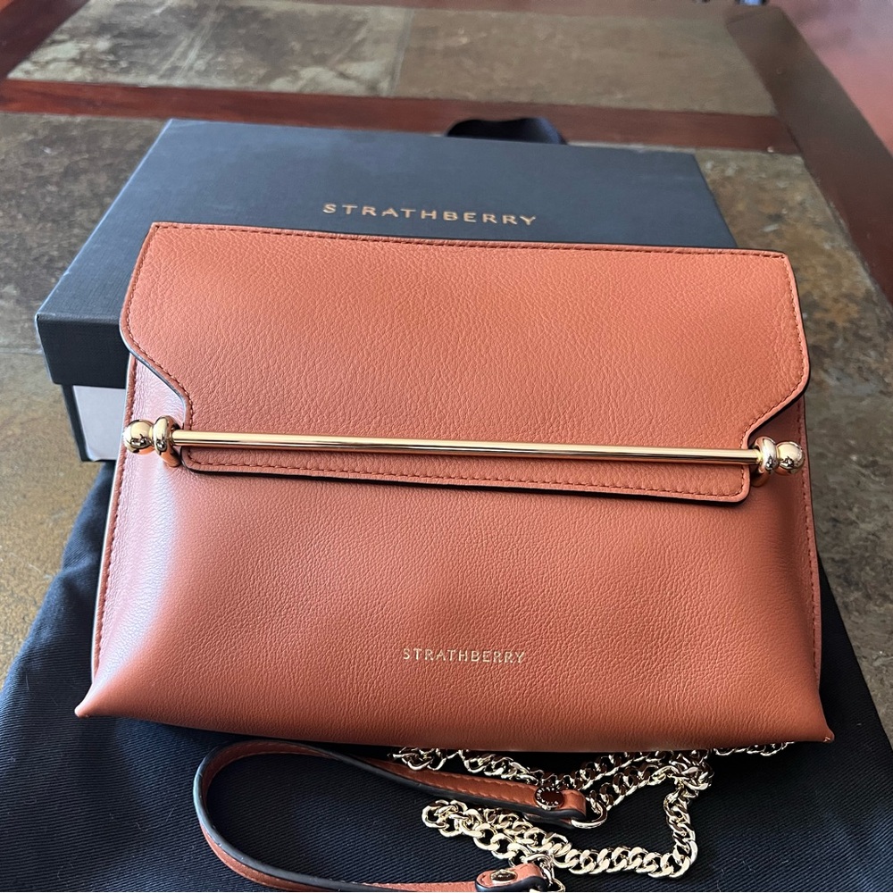 NWT Strathberry Stylist Leather Clutch/Crossbody in Chestnut